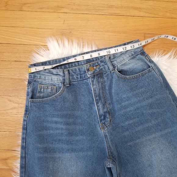 SHEIN High Waist Wide Leg Jeans with Holes on the Knees Color Washed Blue Size M - Picture 10 of 16